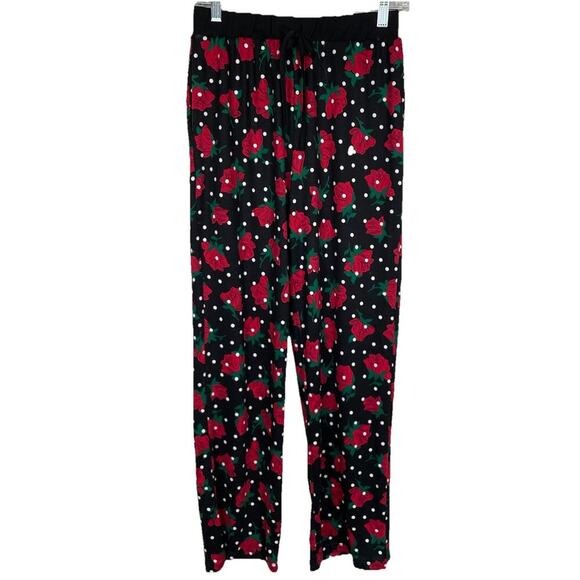 Kate Spade Wide Leg Pajama Set Size XS Black Red Rose Polka Dot Classic Designer - Picture 9 of 12